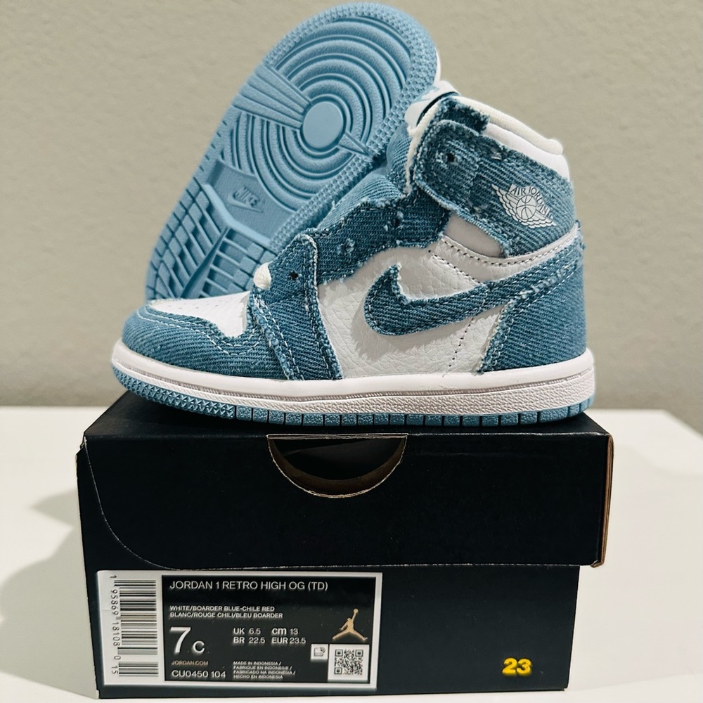 Jordan 1 Retro High OG (TD), Size 7c, White Boarder Blue